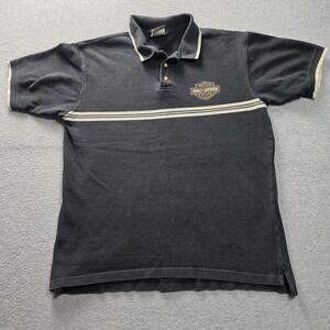 Harley-Davidson Mens Polo Shirt Black Daytona Beach Graphic Pique L